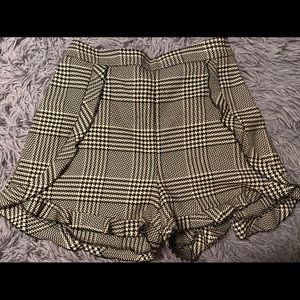 Zara High Waisted Plaid Ruffle Shorts